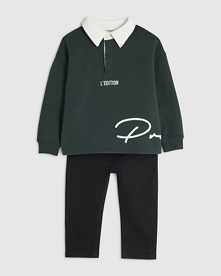 Mini Boys Green Prolific Sweatshirt And Jeans