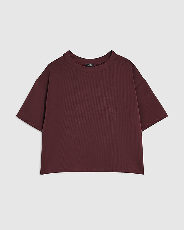 Girls Burgundy Rib Crop Top