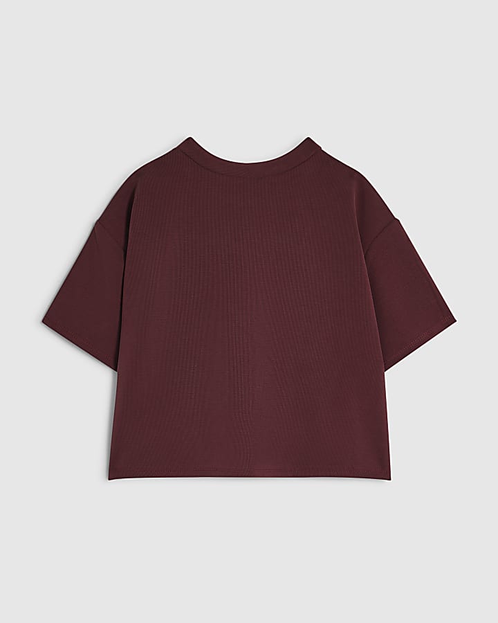 Girls Burgundy Rib Crop Top