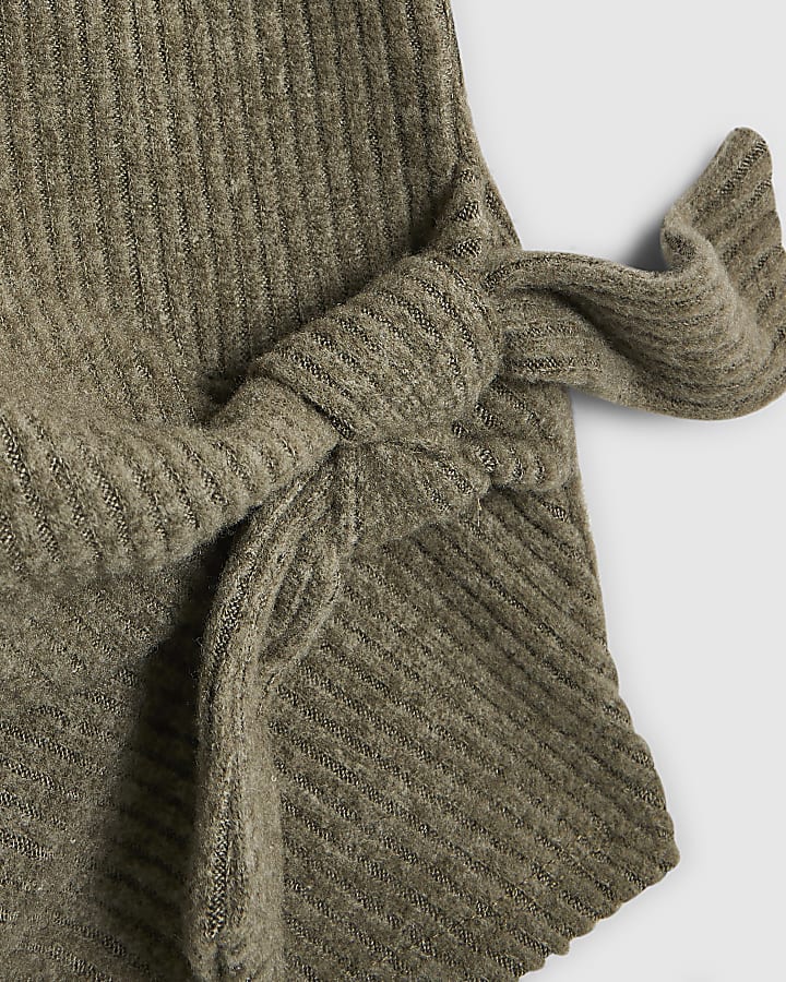 Girls Khaki Rib Twist Top and Trousers Set