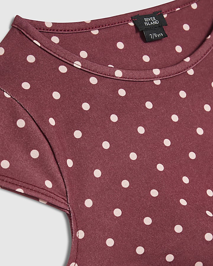 Girls Burgundy Tie Side Spot Capri Top Set
