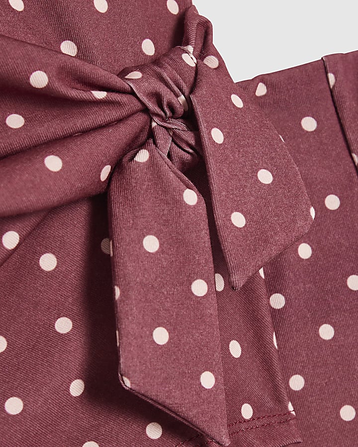 Girls Burgundy Tie Side Spot Capri Top Set
