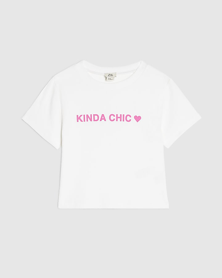 Girls White Kinda Chic Heart T-Shirt