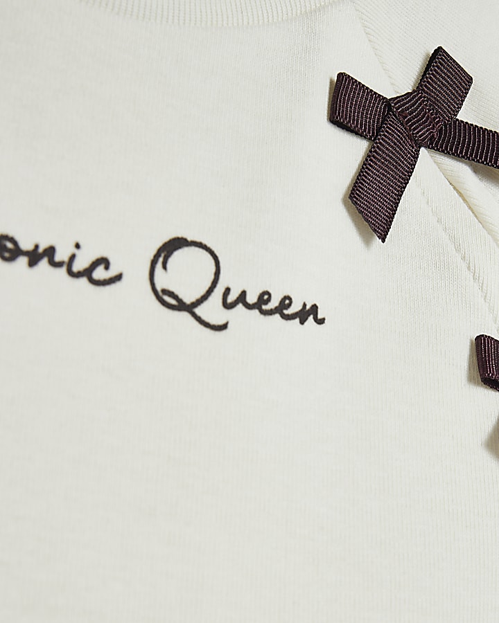 Mini Girls Cream Iconic Queen Bow T-Shirt Set