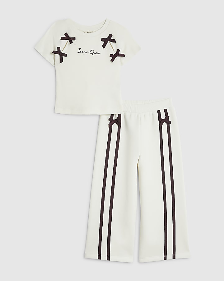 Mini Girls Cream Iconic Queen Bow T-Shirt Set