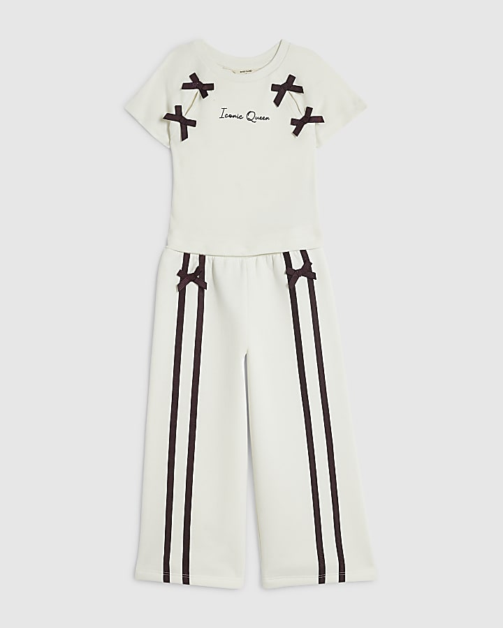 Mini Girls Cream Iconic Queen Bow T-Shirt Set