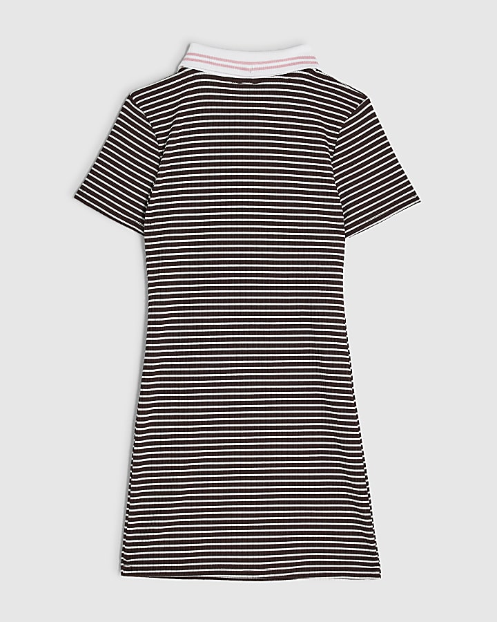 Girls Brown Stripe Polo Shirt Dress