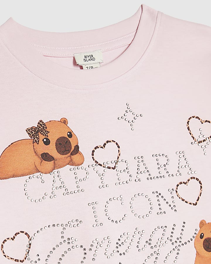 Girls Pink Capybara Icon Embellished Crop Top