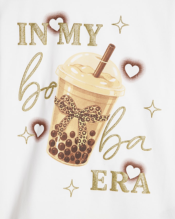 Girls White Cotton In My Boba Era T-Shirt