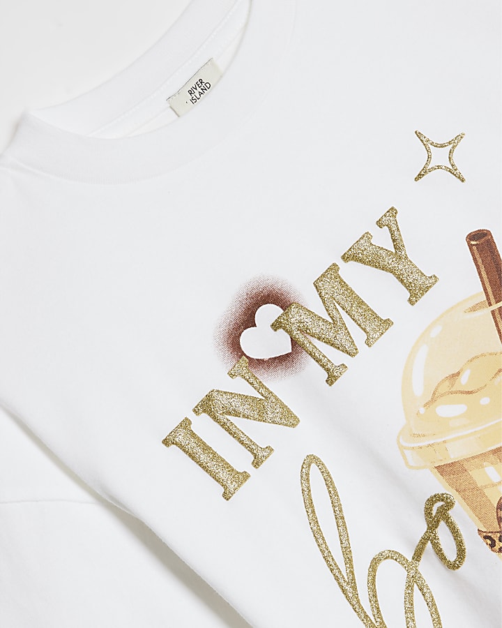 Girls White Cotton In My Boba Era T-Shirt