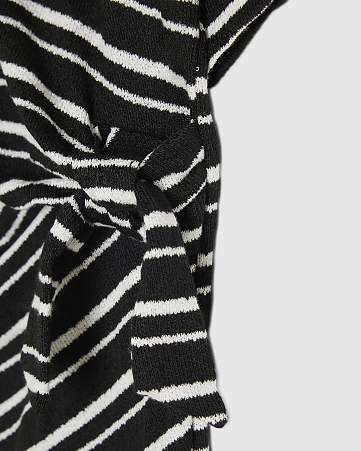 Girls Black Stripe Side Tie Dress