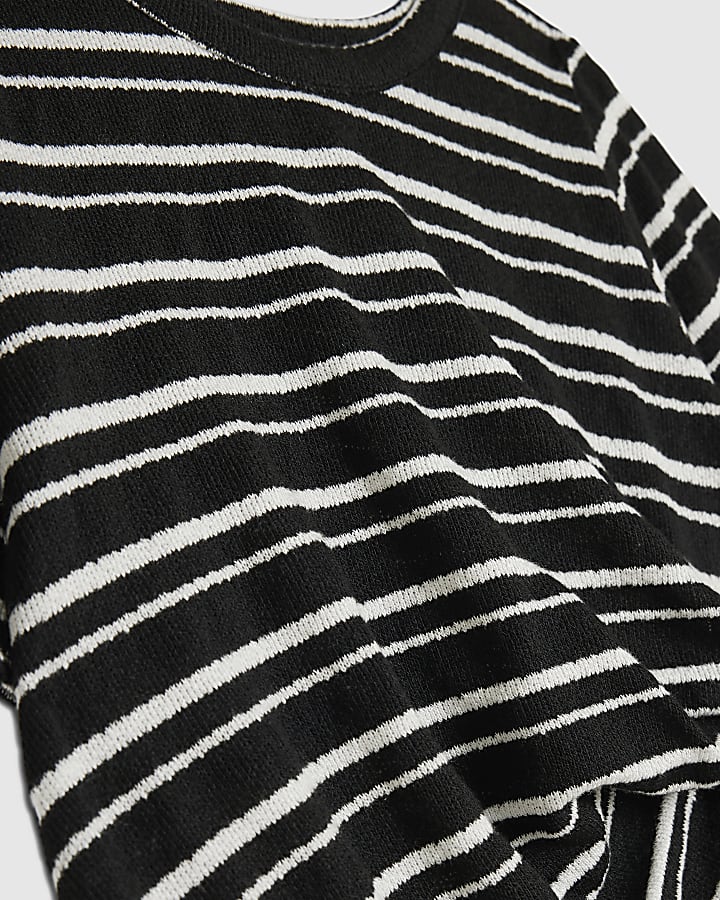 Girls Black Stripe Side Tie Dress