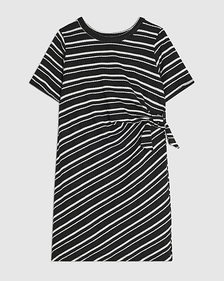 Girls Black Stripe Side Tie Dress