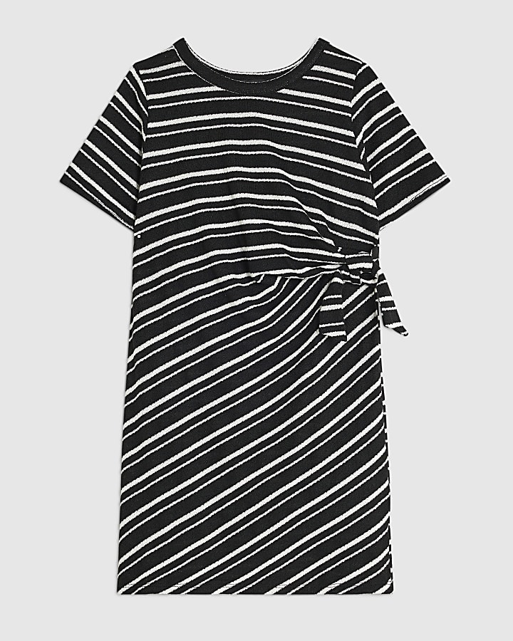 Girls Black Stripe Side Tie Dress
