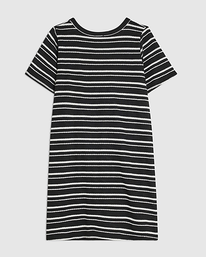 Girls Black Stripe Side Tie Dress