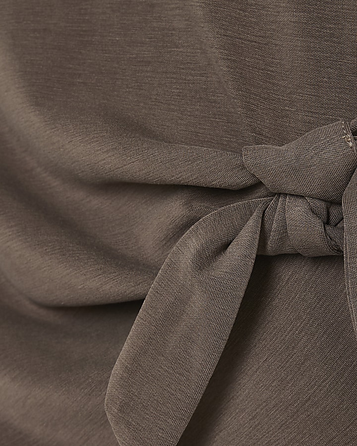 Girls Khaki Soft Touch Tie Side Top
