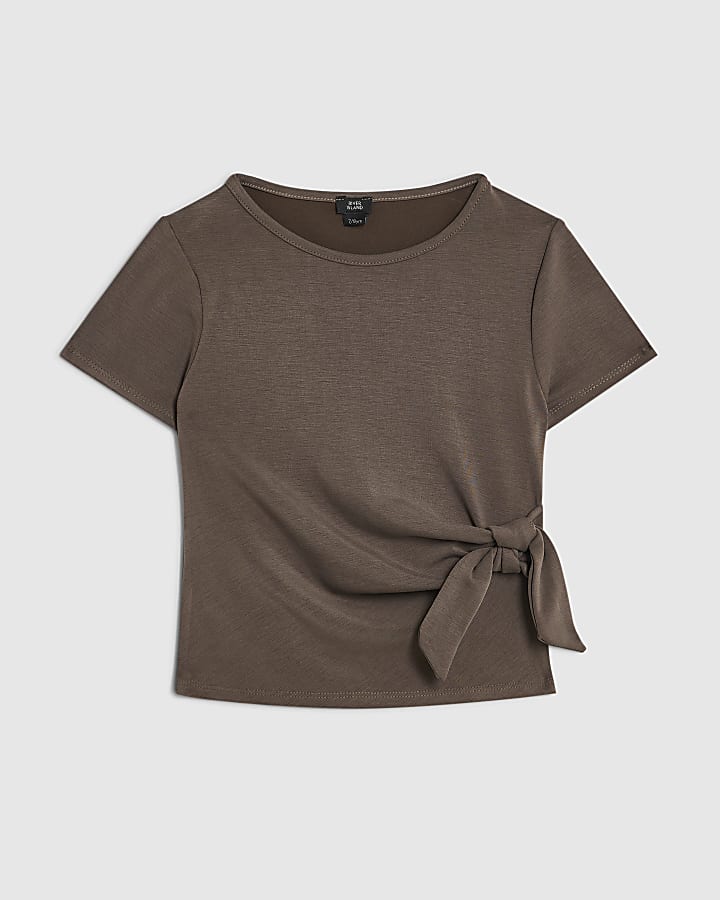 Girls Khaki Soft Touch Tie Side Top