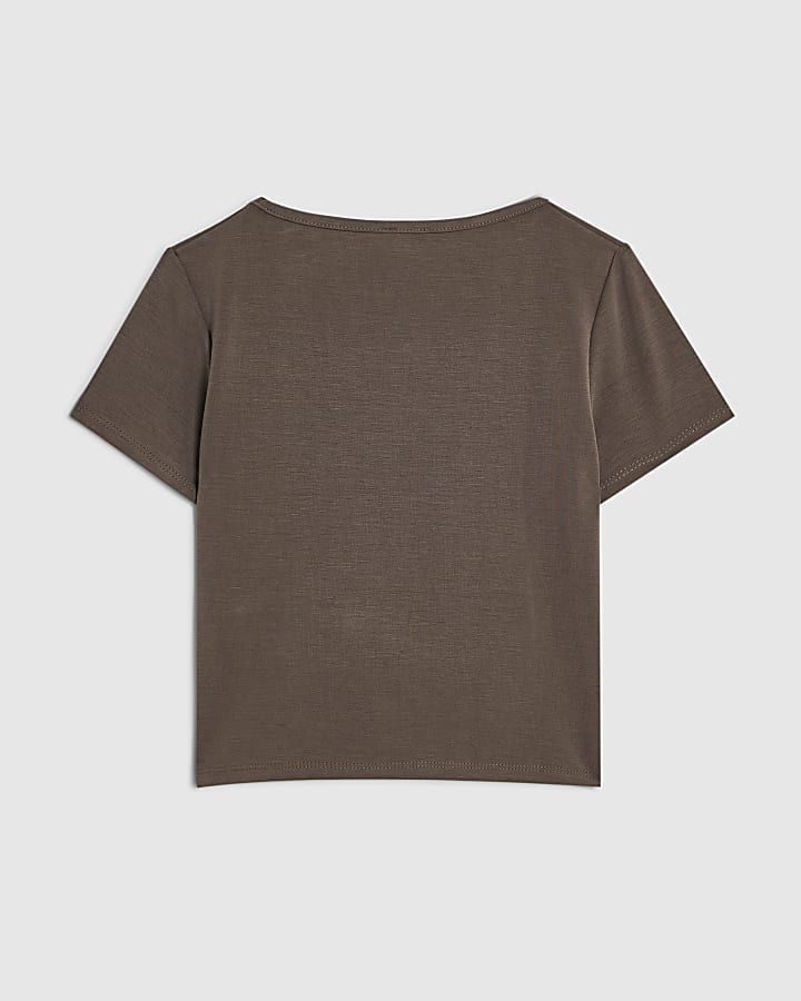 Girls Khaki Soft Touch Tie Side Top