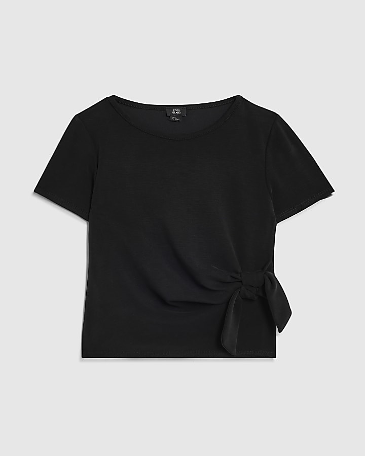 Girls Black Soft Touch Tie Side Top