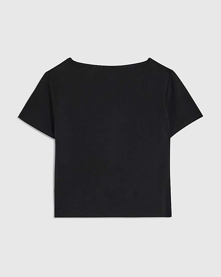 Girls Black Soft Touch Tie Side Top