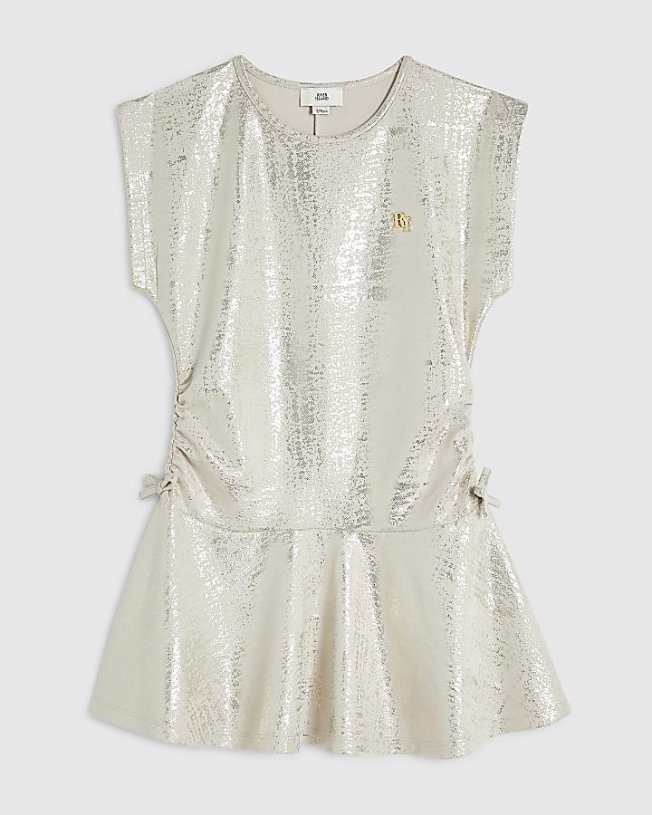 Girls Gold Ruched Side Dress