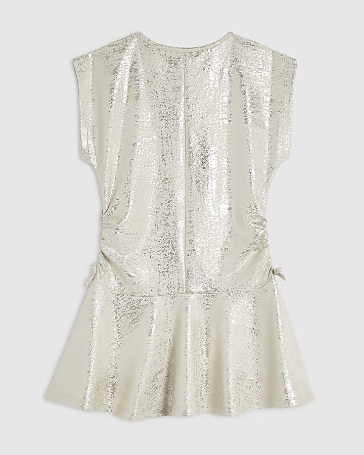 Girls Gold Ruched Side Dress