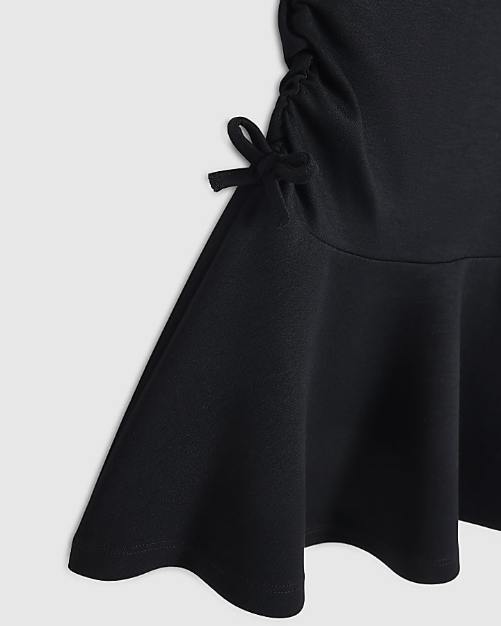 Girls Black Ruched Side Dress