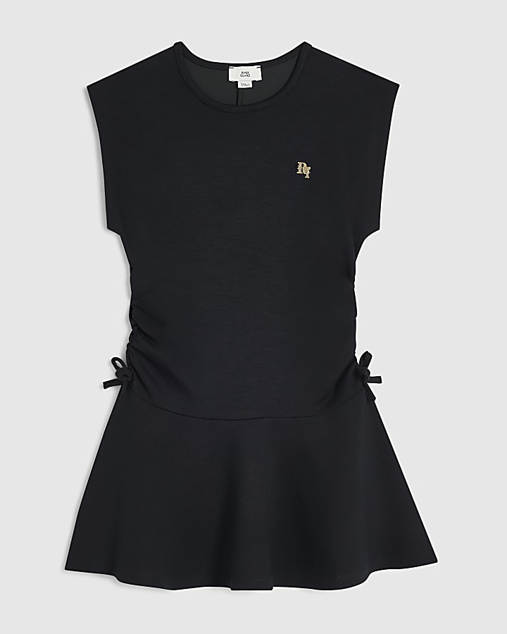 Girls Black Ruched Side Dress