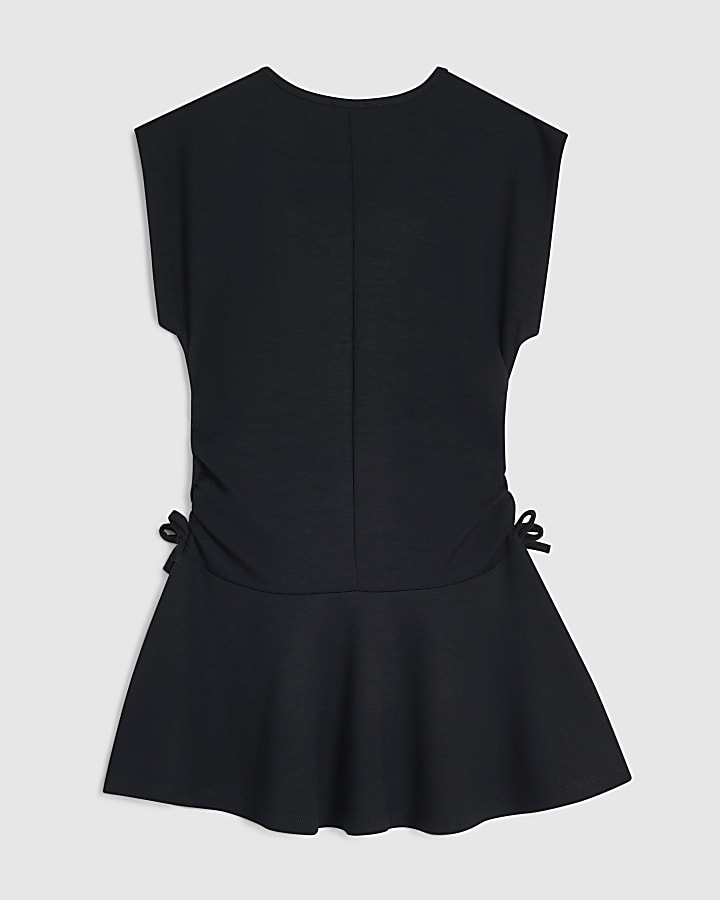 Girls Black Ruched Side Dress