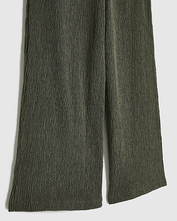Girls Khaki Wide Leg Trousers