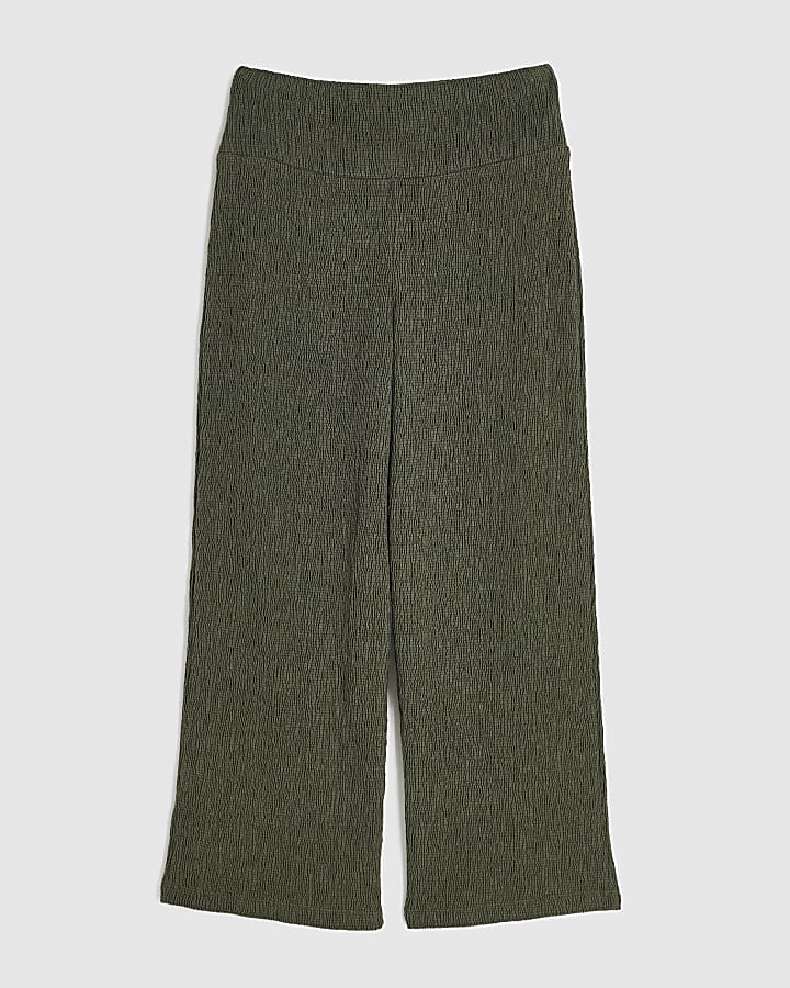 Girls Khaki Wide Leg Trousers
