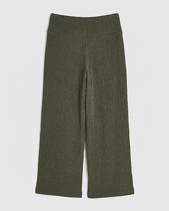 Girls Khaki Wide Leg Trousers