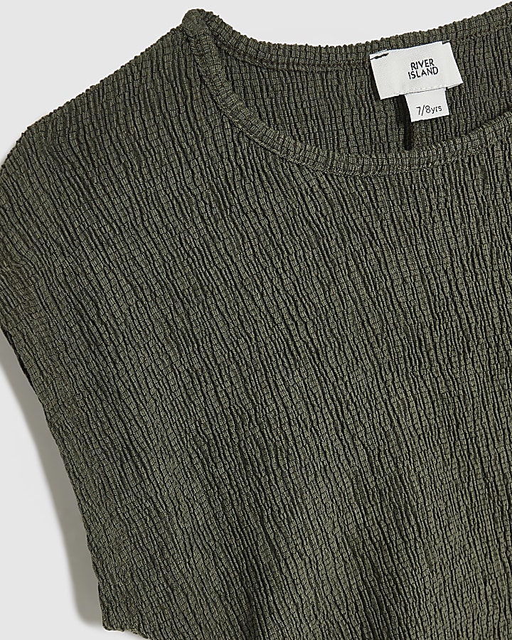 Girls Khaki Ruched Side Top