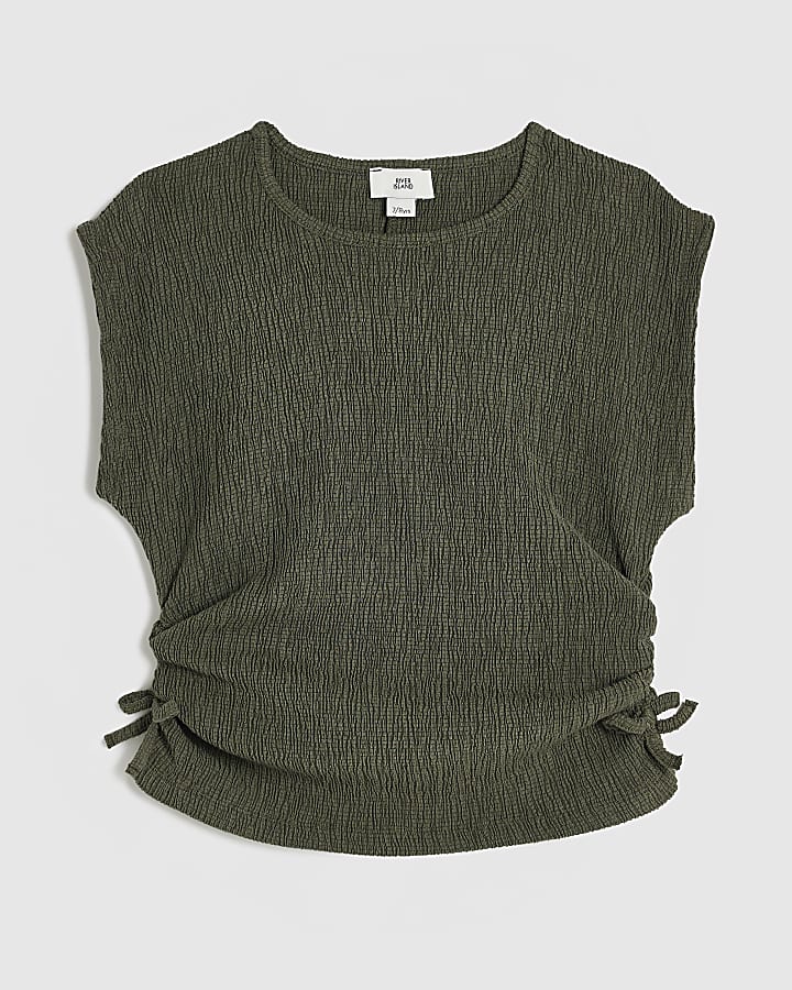 Girls Khaki Ruched Side Top