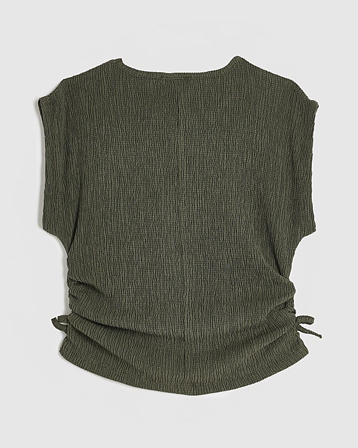 Girls Khaki Ruched Side Top