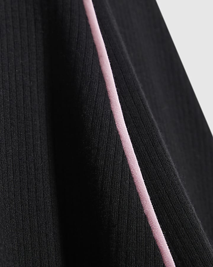 Girls Black Ribbed Zip Cherry Polo Dress