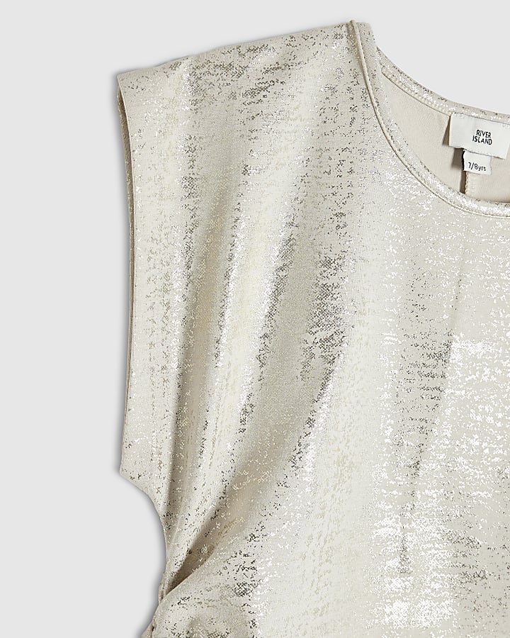 Girls Gold Foil Ruched Side Top 