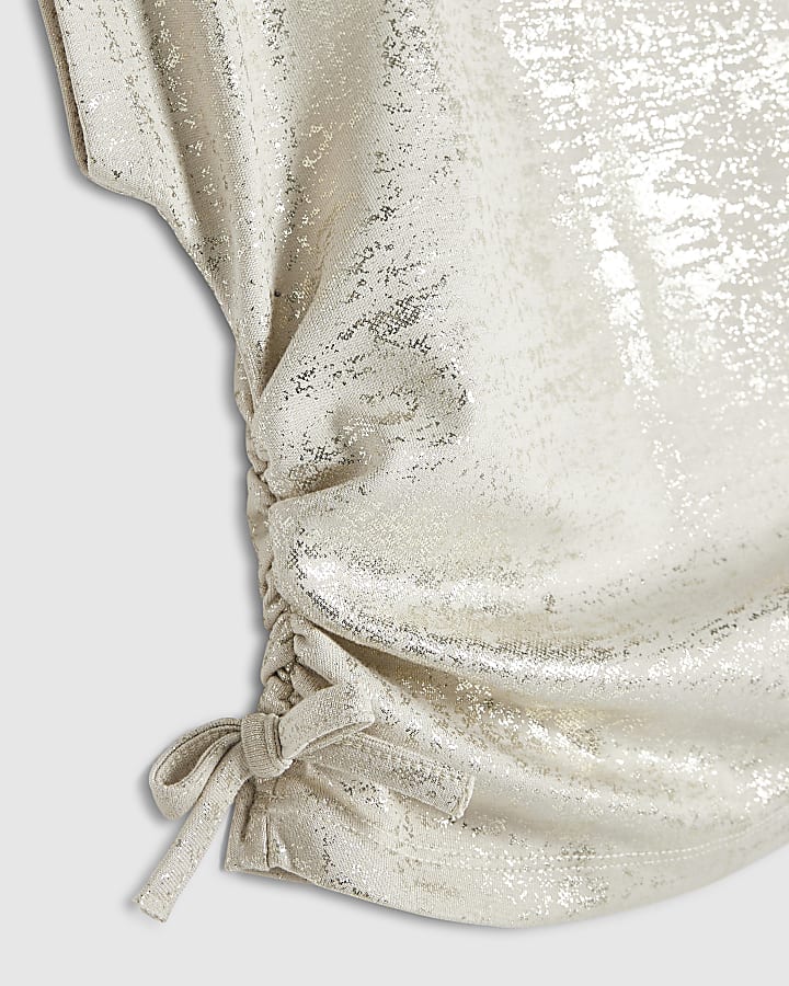 Girls Gold Foil Ruched Side Top 