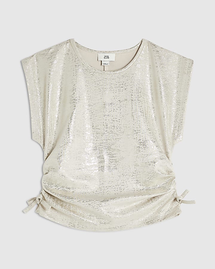 Girls Gold Foil Ruched Side Top 