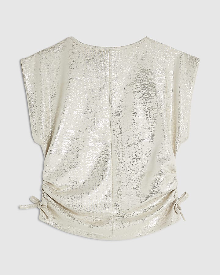 Girls Gold Foil Ruched Side Top 