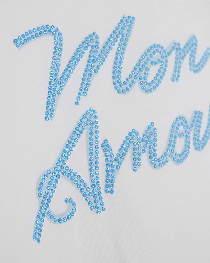 Girls White Diamante Mon Amour T-Shirt