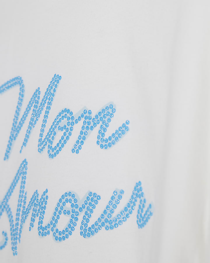 Girls White Diamante Mon Amour T-Shirt