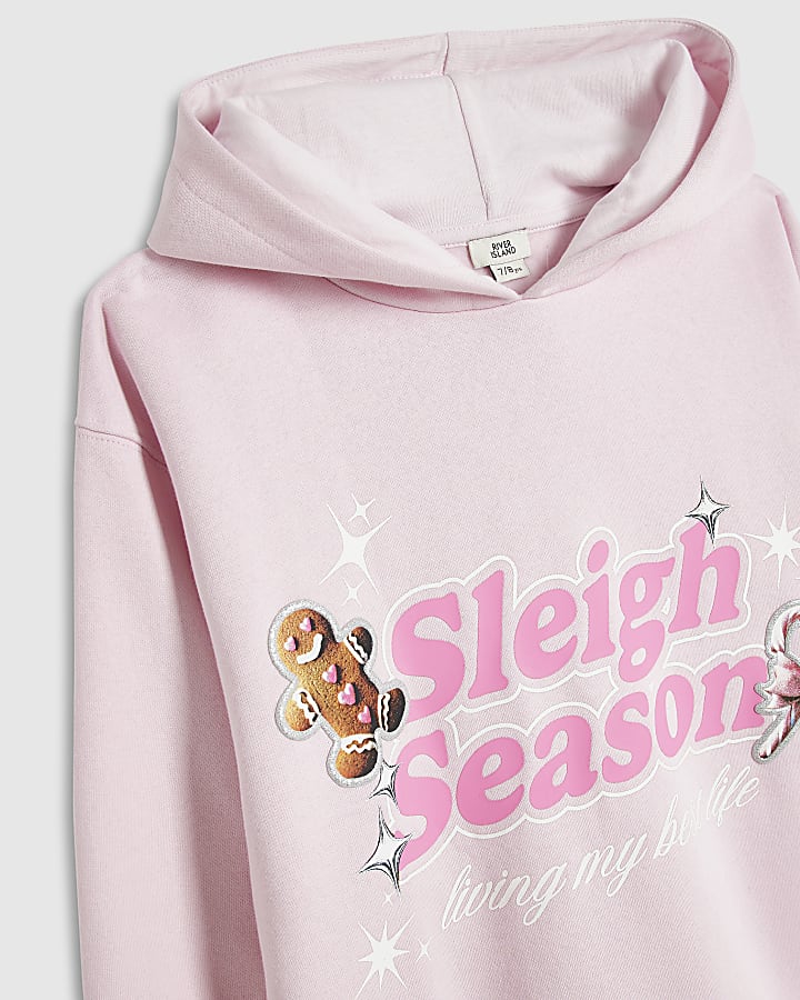 Girls Pink Sleigh Season Christmas Hoodie