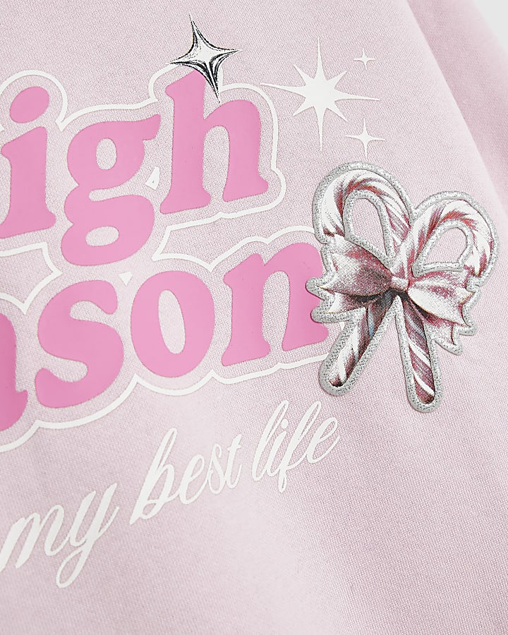 Girls Pink Sleigh Season Christmas Hoodie