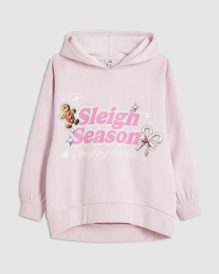 Girls Pink Sleigh Season Christmas Hoodie