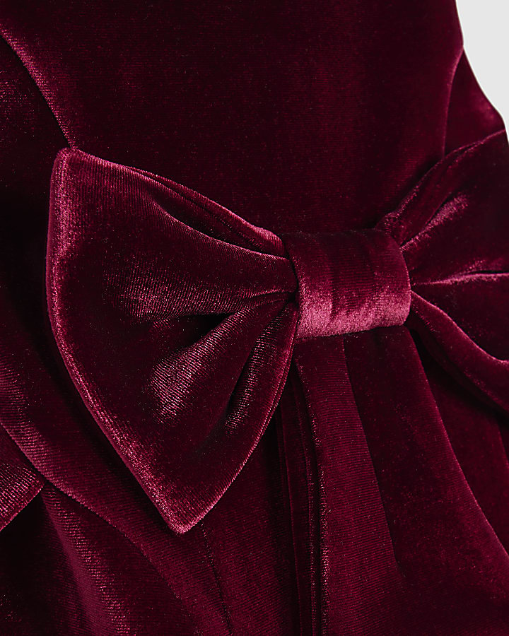 Mini Girls Red Velvet Bow Skater Dress