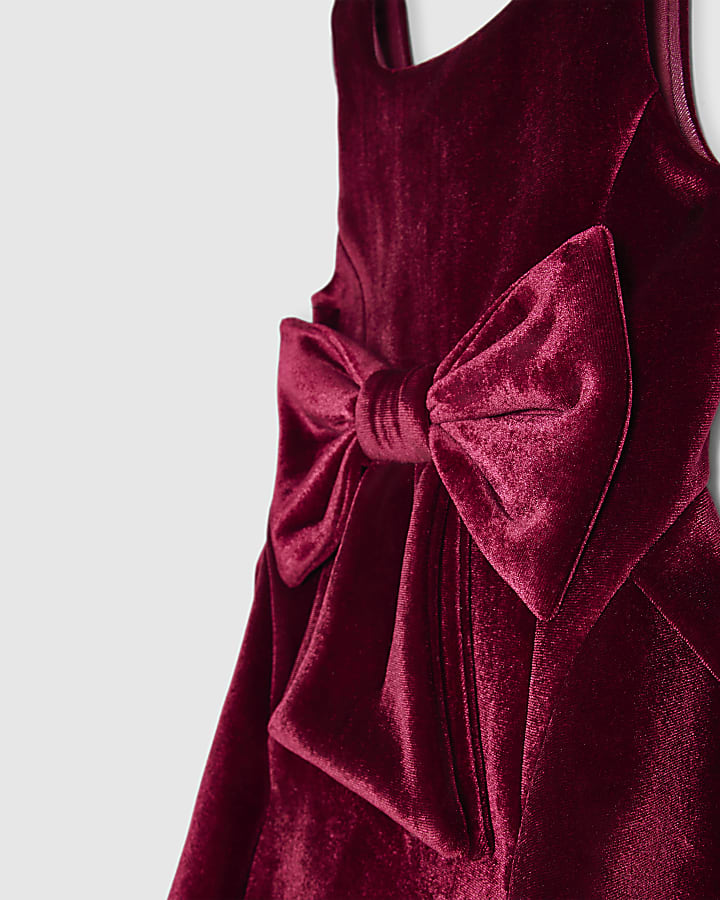 Mini Girls Red Velvet Bow Skater Dress