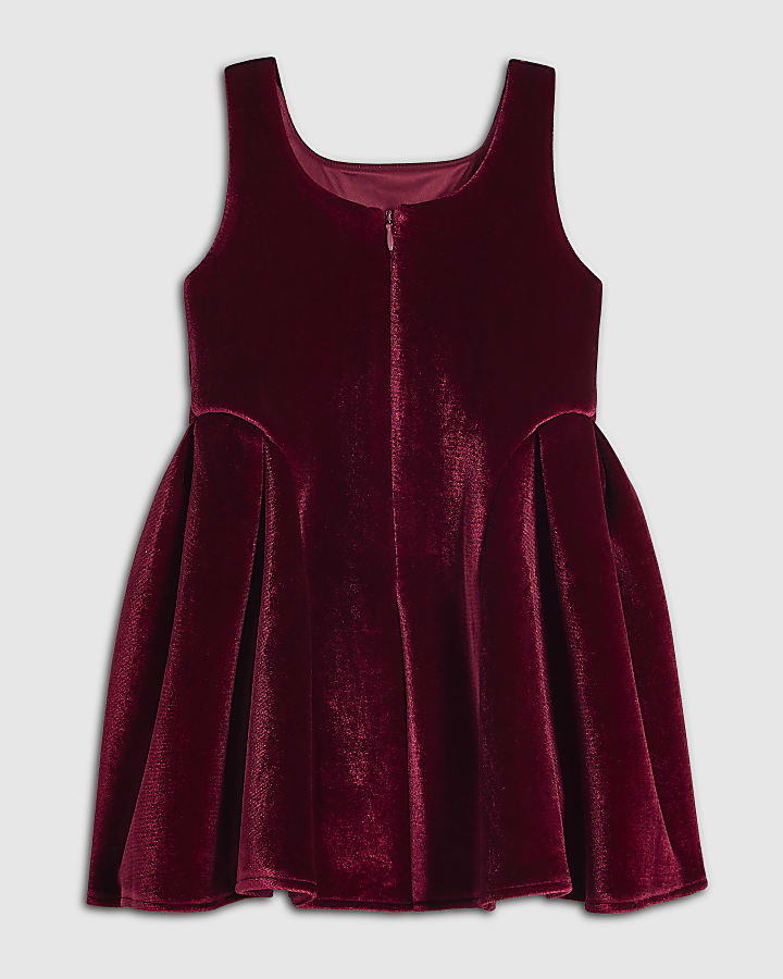 Mini Girls Red Velvet Bow Skater Dress