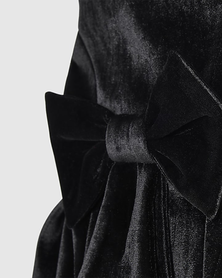 Mini Girls Black Velvet Bow Skater Dress