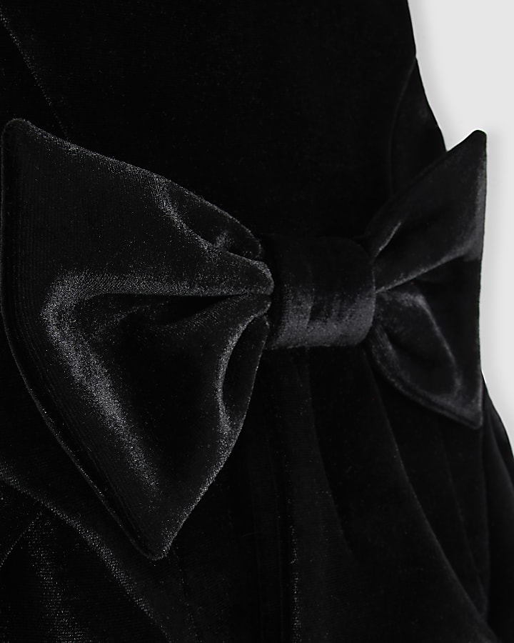 Mini Girls Black Velvet Bow Skater Dress